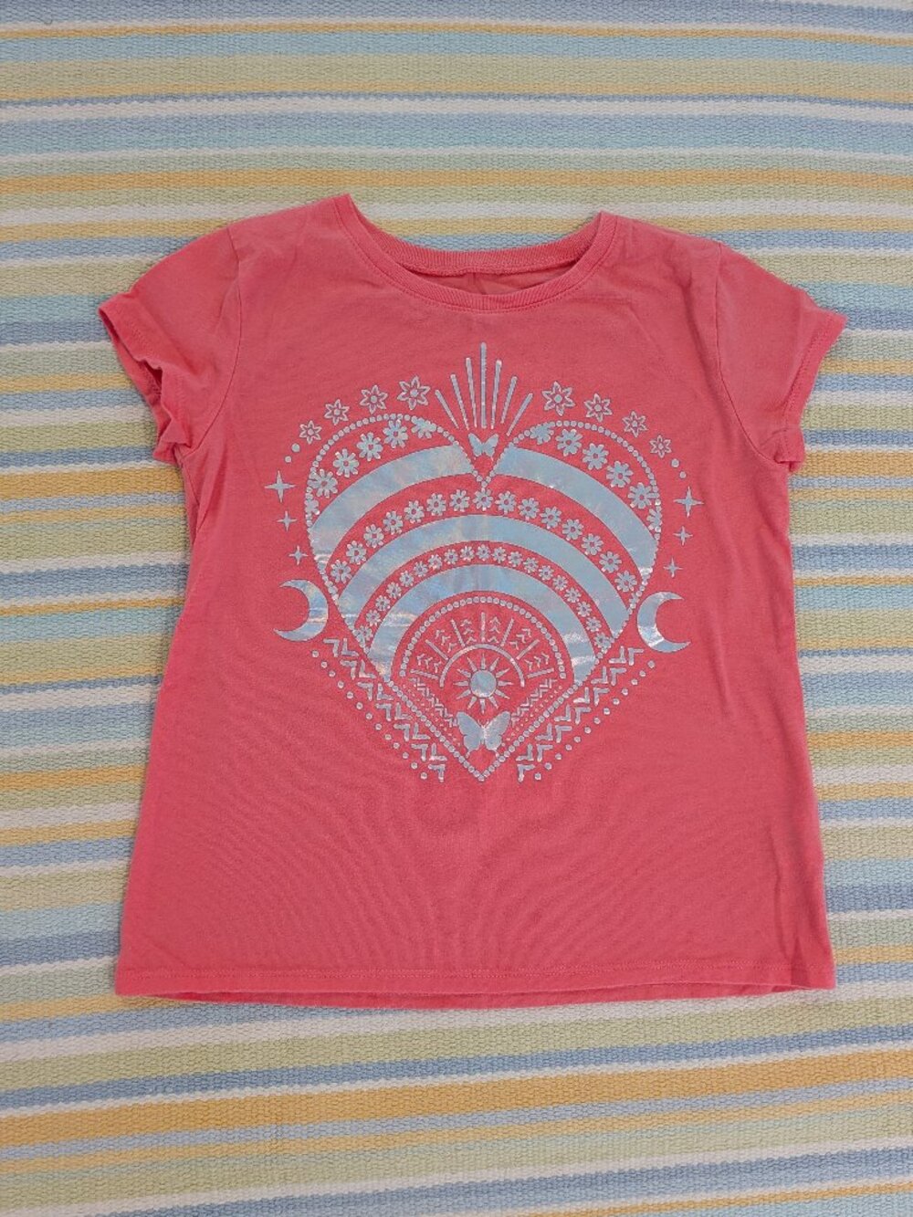 🛍️ BUNDLE ONLY • Children's Place pink & silver heart graphic top size 7/8